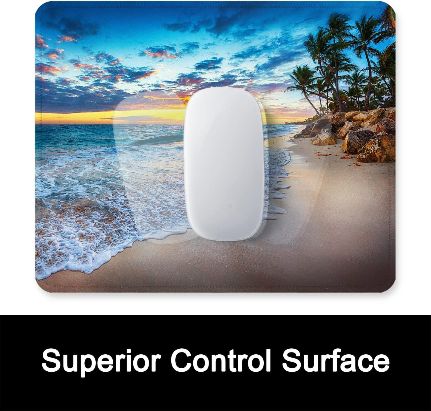 ITNRSIIET Mouse Pad with Stitched Edge Premium Textured Smooth Precise Operation Waterproof Washable Non-Slip Rubber Base Desktop Protection Mat, 10.2×8.3×0.12 inches, Beach