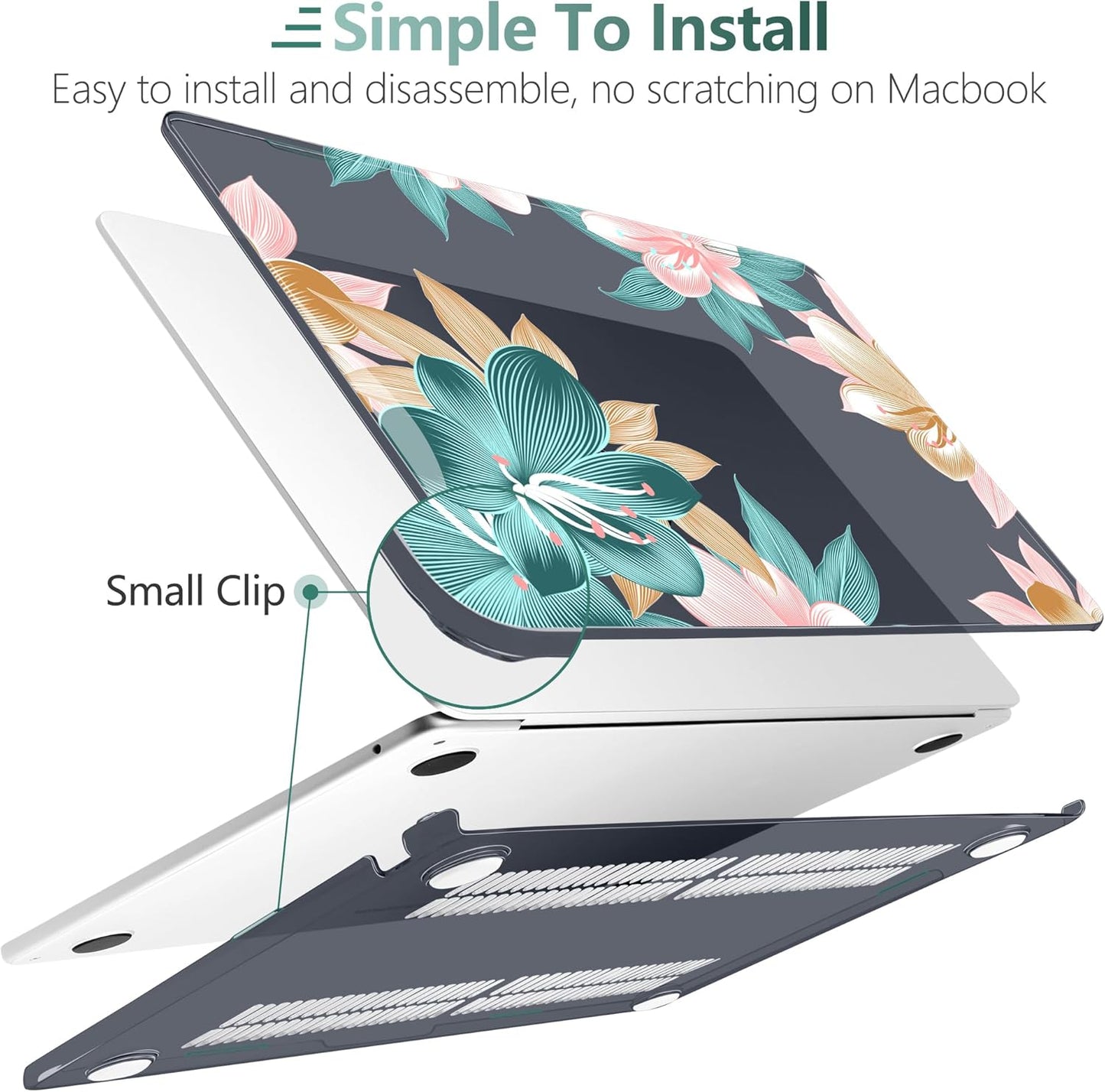 TWOLSKOO for M4 MacBook Air 13.6 inch Case 2025-2022 Release M4 A3240 M3 A3113 M2 A2681, Plastic Hard Shell & Screen Protector & Keyboard Cover & Trackpad Film, Clivia Flowers
