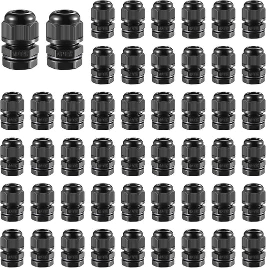 50 PCS 3/8"(5-10mm) NPT Nylon Cable Gland Joints with Gaskets, IP68 Adjustable Lock Nut Strain Relief Cord Grip Waterproof Cable Glands - UL Listed and RoHS Compliant