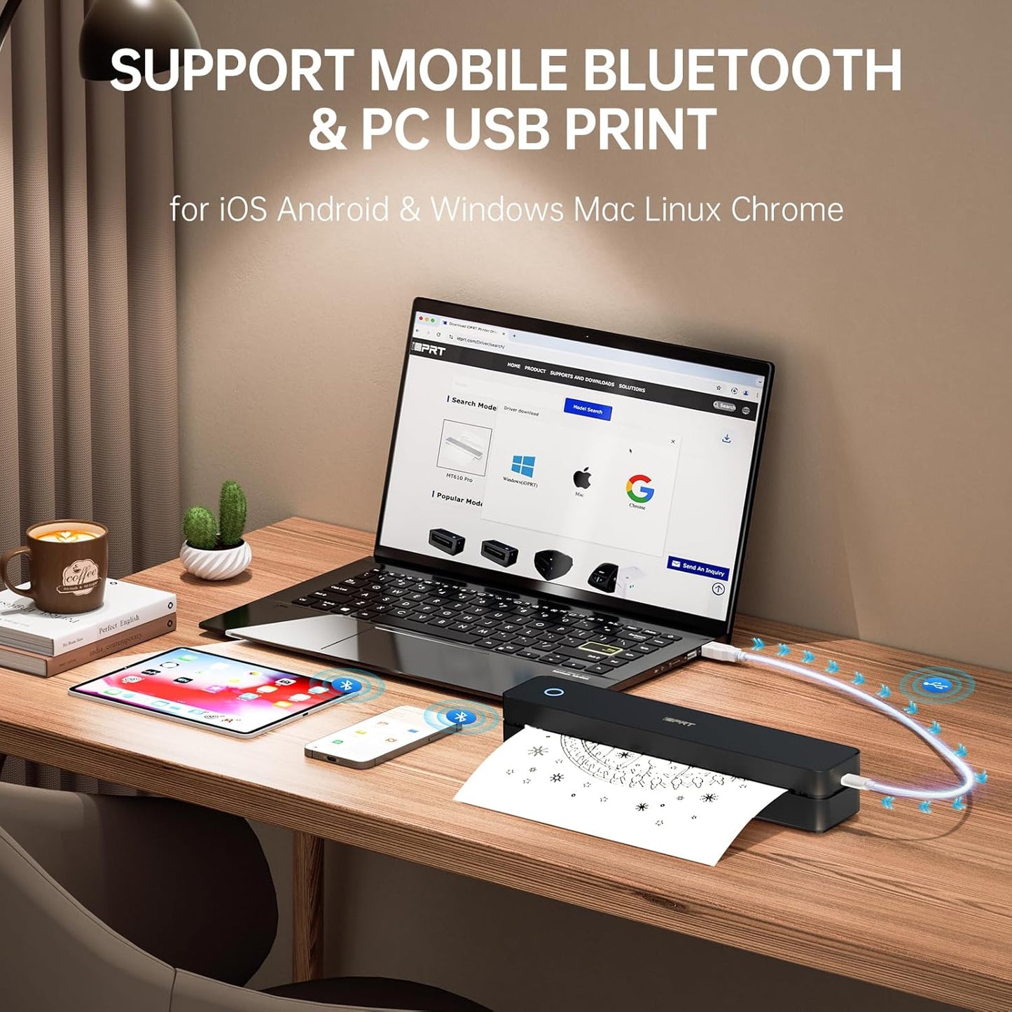 iDPRT Inkless Portable Printer for Travel, Mobile-Thermal-Printers, Wireless-Small-Printer for Home Use, Office, Vehicles, Bluetooth Printers Supports 8.5" x 11" US Letter & A4 & A5 Size, Black