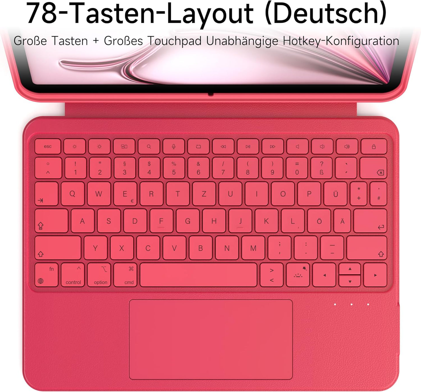 HOU Rotatable Keyboard Case for iPad Air 11 (M3/M2 2025), Magnetic Detachable Case with Keyboard for iPad Pro 11 (4th/3rd/2nd/1st Gen) and iPad Air (6th/5th/4th Gen) with Touchpad, Backlight - Magenta