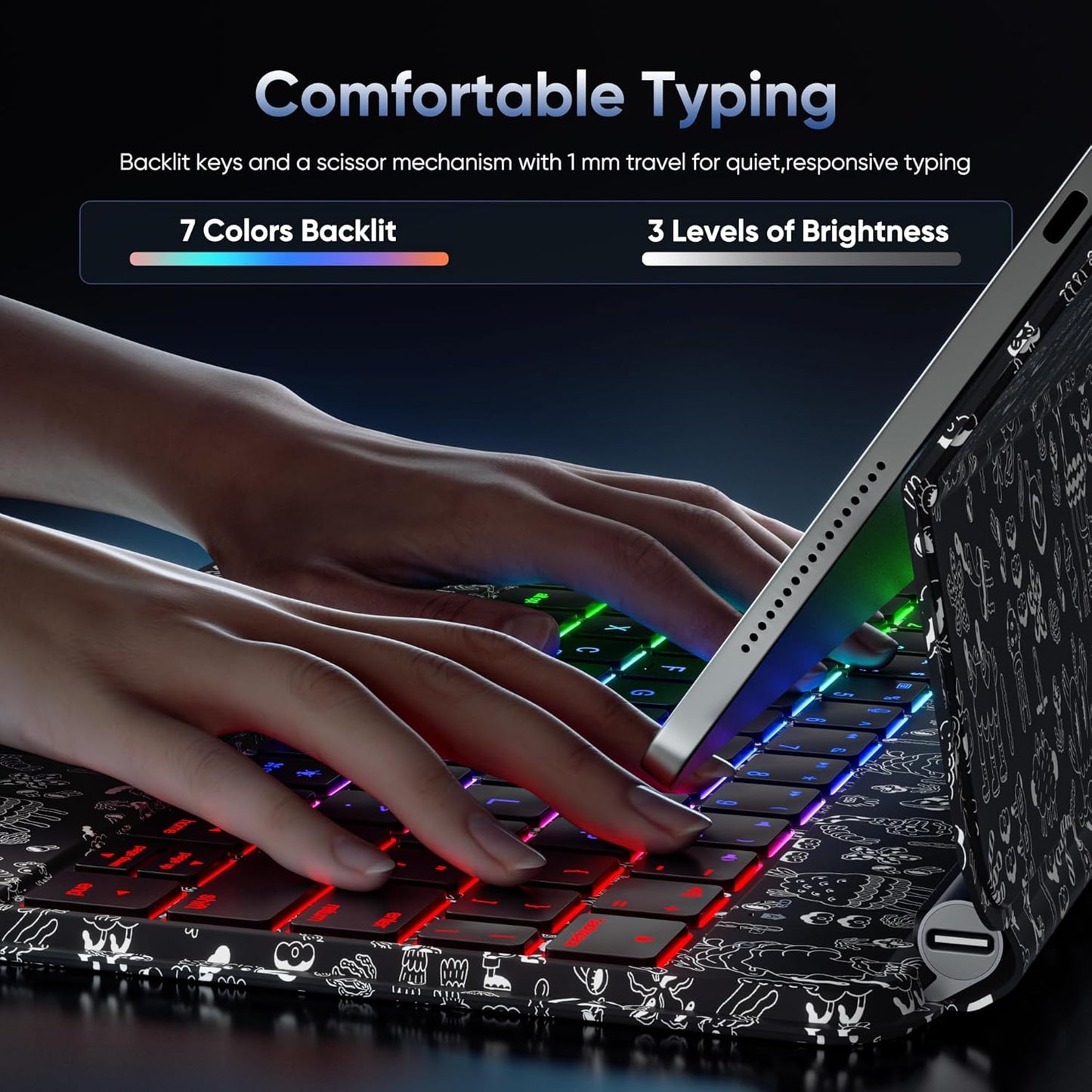 Keyboard Case for iPad Air 11 inch M2/M3 & iPad Pro 11 inch (1st/2nd/3rd/4th Generation) & iPad Air 4th/5th Gen 10.9" Magic Magnetic Keyboard Case with Multi-Trackpad 7 Color Backlit (Black)