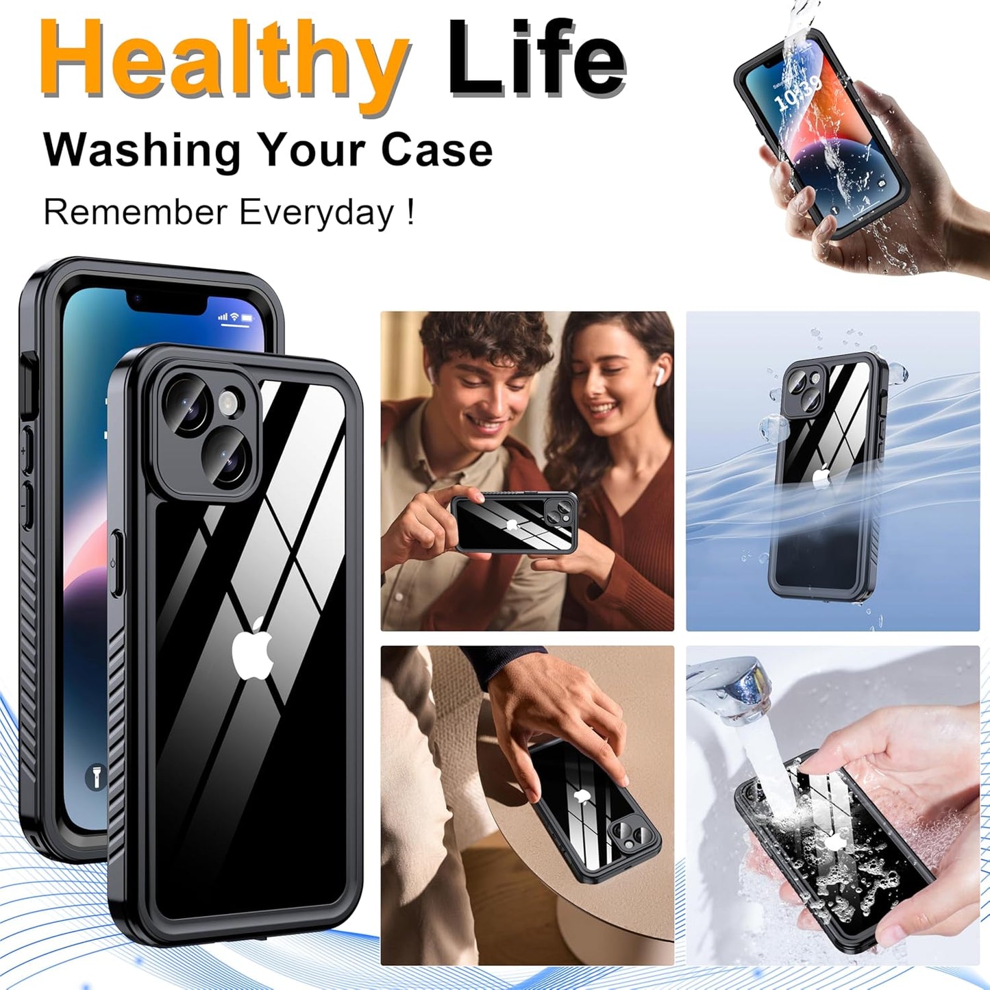 for iPhone 14 Case Waterproof - Built-in Privacy Screen Protector & HD Screen Protector [IP68 Underwater] Shockproof Dustproof Full Body Protection iPhone 14 Phone Case Black