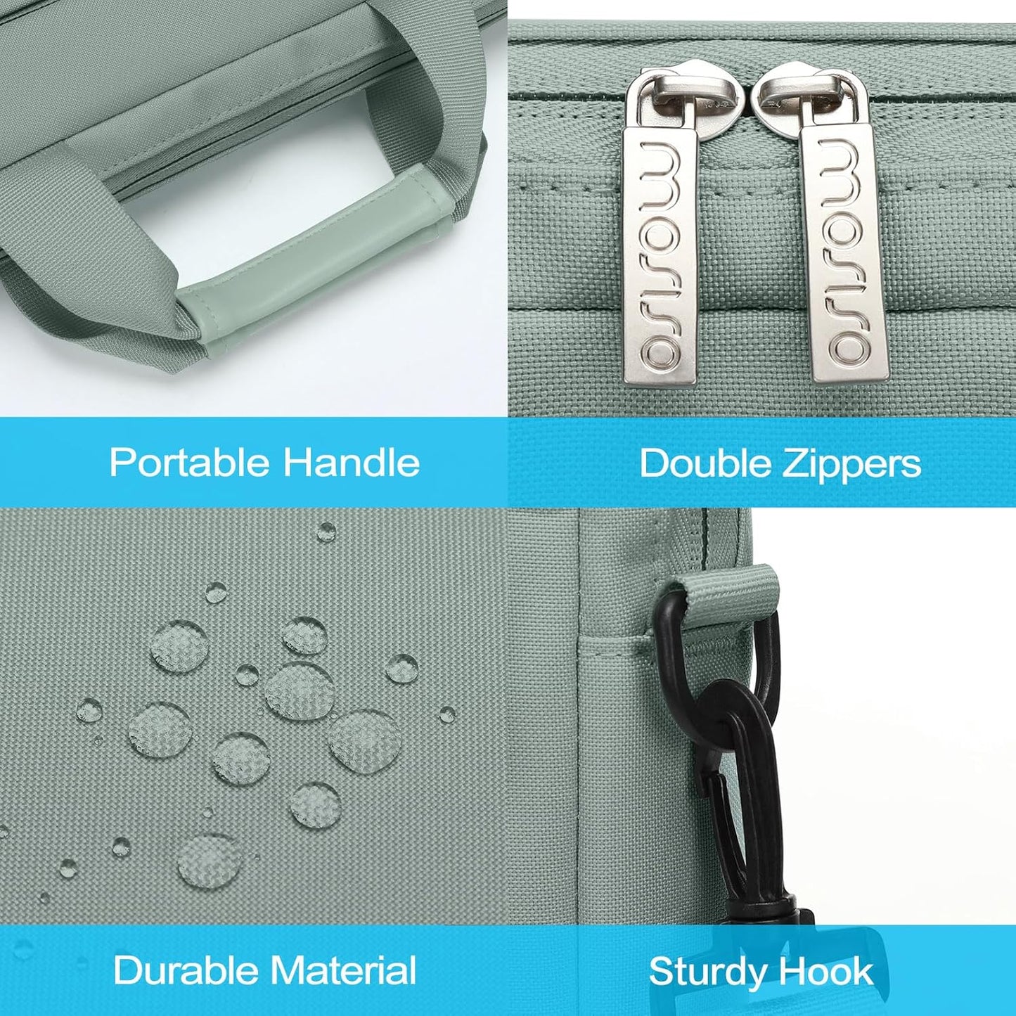 MOSISO Laptop Shoulder Bag, Computer Bag with 2 Raised&1 Flapover&1 Horizontal Pocket&Handle&Belt