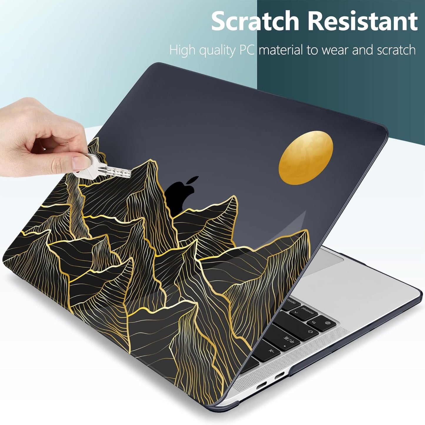 TWOLSKOO Compatible with MacBook Pro 13 inch Case 2023-2016 A2338 M2/M1 A2251 A2289 A2159 A1989 A1706, Plastic Hard Shell Cover & Keyboard Skin & Screen Protector - Golden Mountain
