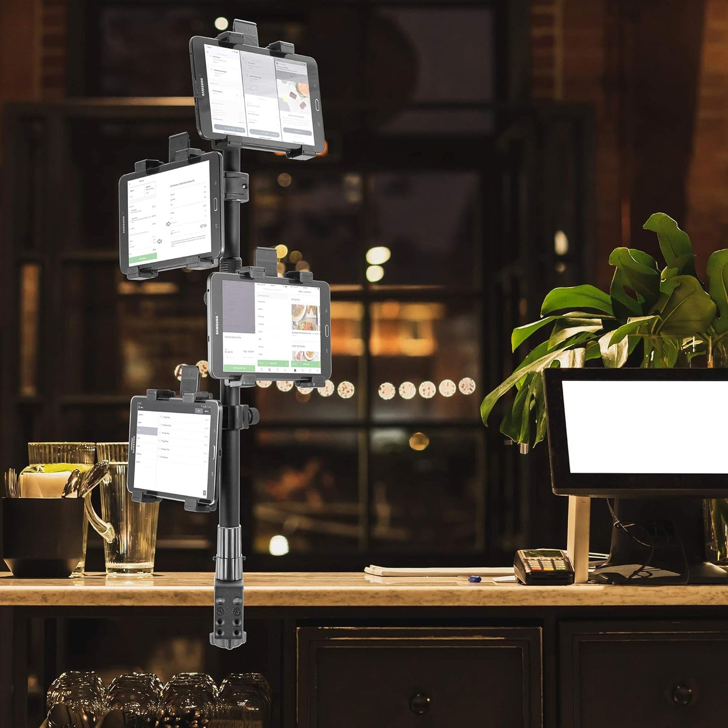 iBOLT TabDock Point of Purchase Clamp Mount - with 4 Tablet Holders Perfect for Multiple delivery Applications (DoorDash, Uber eats, Postmates, etc.) Fits 7 to 10 inch Tablets