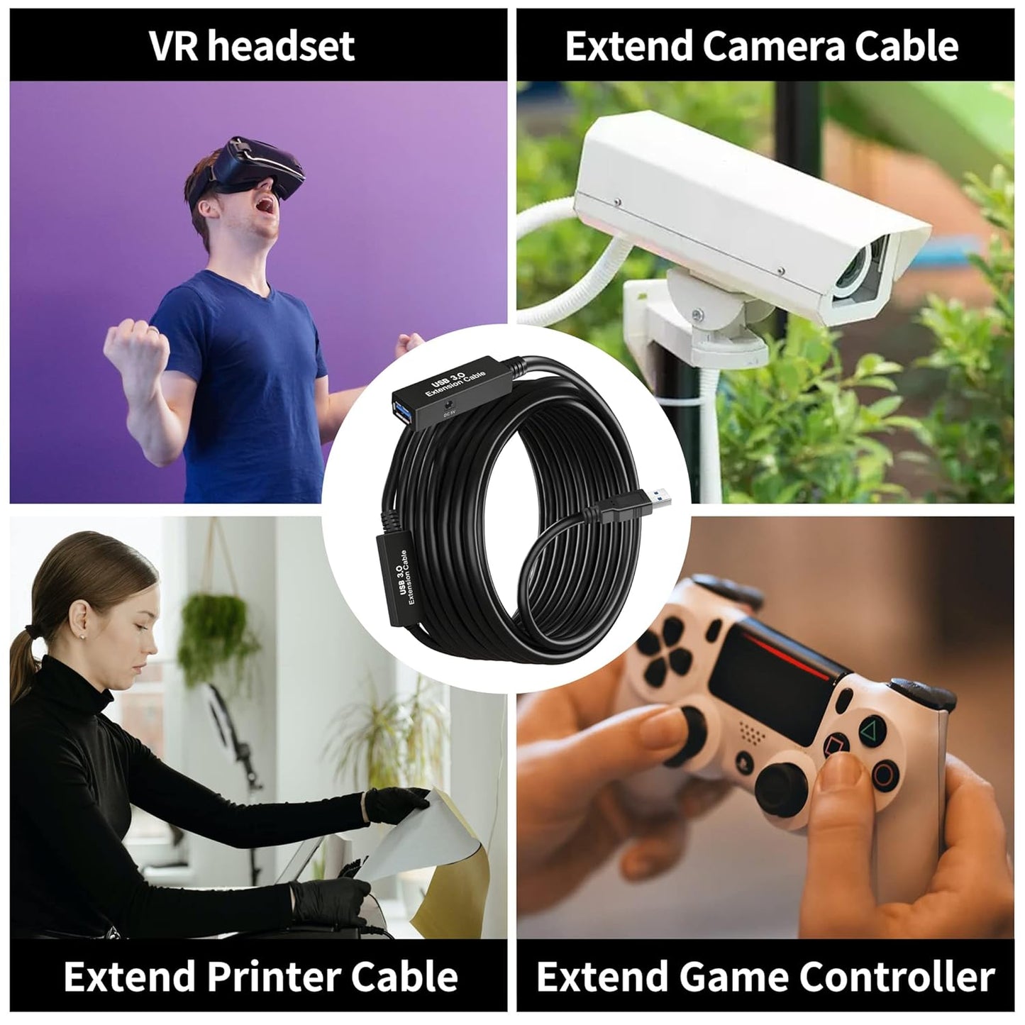 75FT USB 3.0 Active Extension Cable, USB 3.0 Extension Cord A-Male to A-Female, With High-Speed Data Signal Amplifier, Compatible With Quest 3.VR,Rift.360 Kinect. Xbox,Webcam.PS4 HD Camera or More