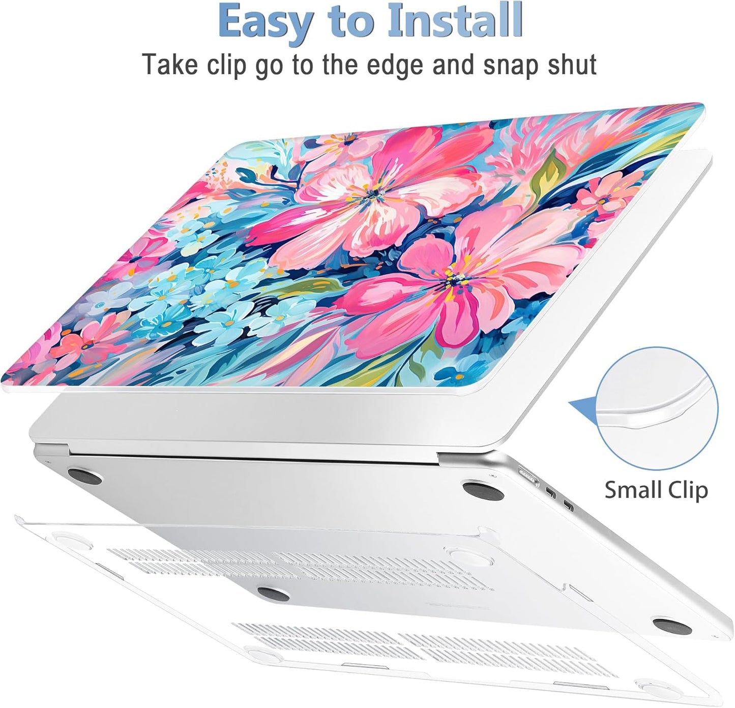 Mektron Compatible with M4 MacBook Air 15 inch Case 2025 A3241 2024 2023 M3 A3114 A2941 M2 Liquid Retina Display Touch ID, Plastic Hard Case & Keyboard Skin & Screen Protector - Hand-Painted Flowers