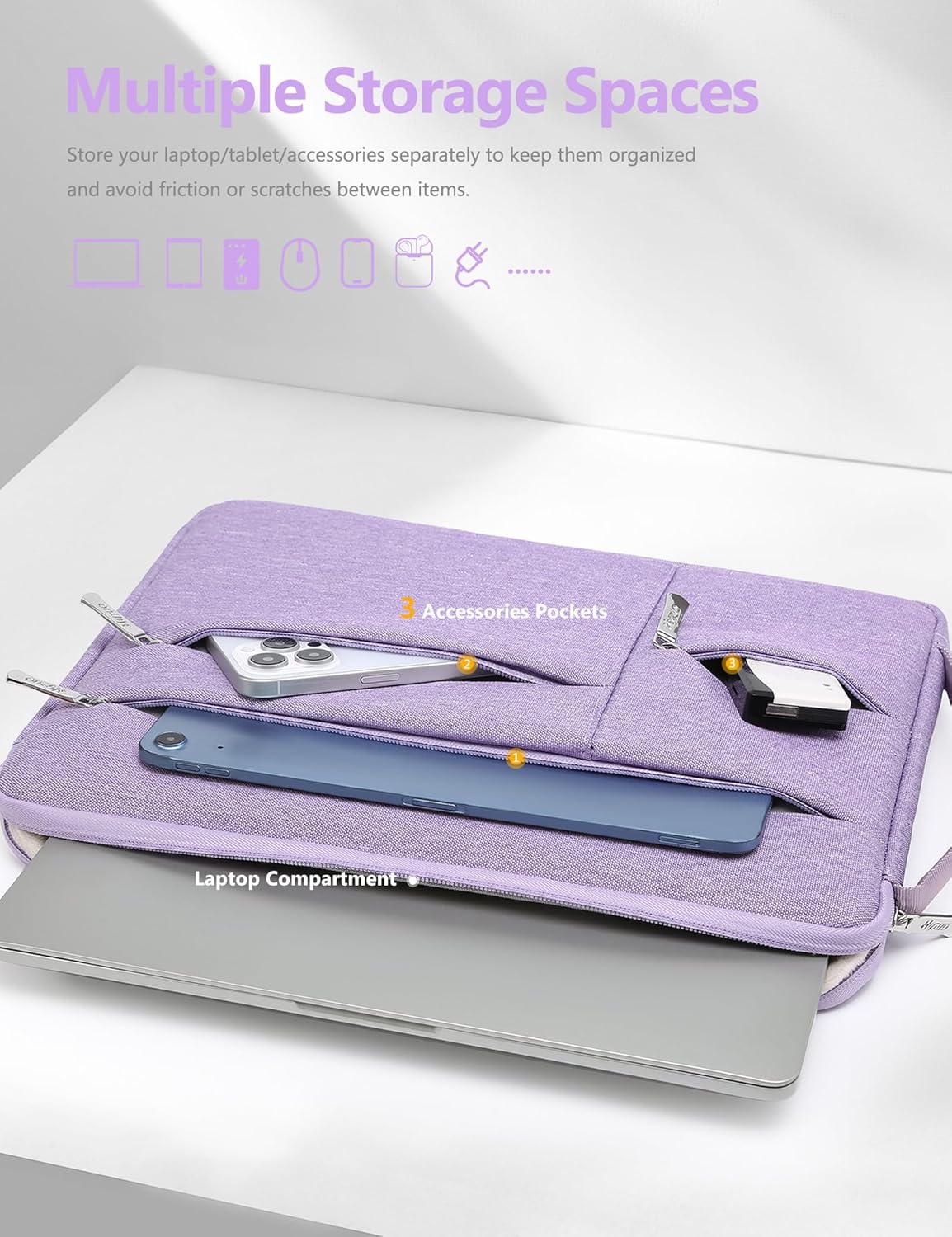 HYZUO 14-15 Inch Laptop Sleeve Bag for MacBook Air 15 M4 M3 M2, MacBook Pro 15, 15" Surface Laptop, XPS 14/15 Plus, Portable NoteBook Case for 14" HP Dell Lenovo ThinkPad Asus, Lilac Purple