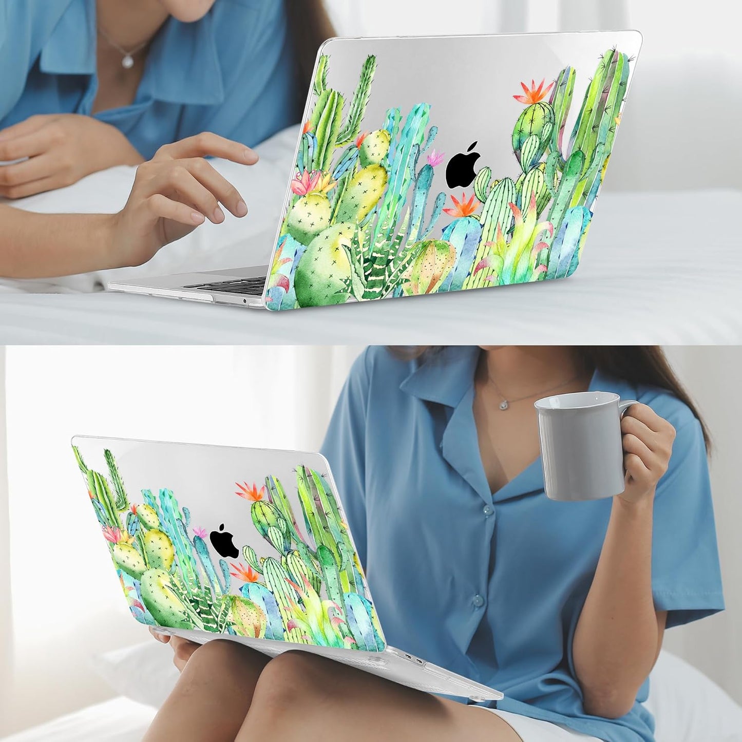 Mektron for MacBook Pro 13 inch Case 2022 2020 Release A2338 M2 M1 A2289 A2251, Printing Plastic Hard Shell Cover with Keyboard Skin for New MacBook Pro 13.3-inch Touch Bar,Watercolor Cactus