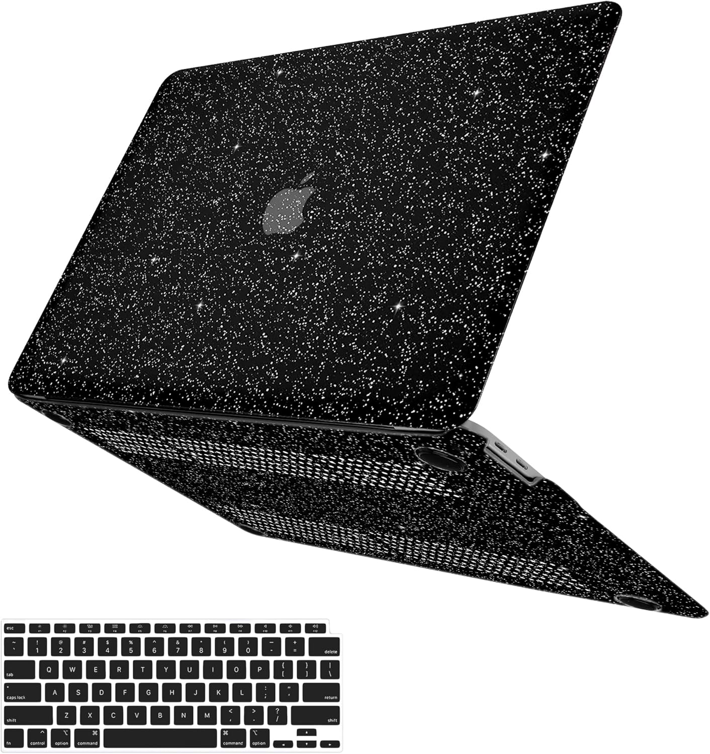 Compatible with MacBook Air 13 inch Case 2021 2020 2019 2018 A2337 M1 A2179 A1932 Touch ID, Glitter Smooth Leather Hard Shell + Keyboard Cover for MacBook Air 13.3 inch Case, Shining Black
