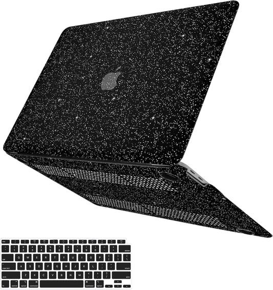 Compatible with MacBook Air 13 inch Case 2021 2020 2019 2018 A2337 M1 A2179 A1932 Touch ID, Glitter Smooth Leather Hard Shell + Keyboard Cover for MacBook Air 13.3 inch Case, Shining Black