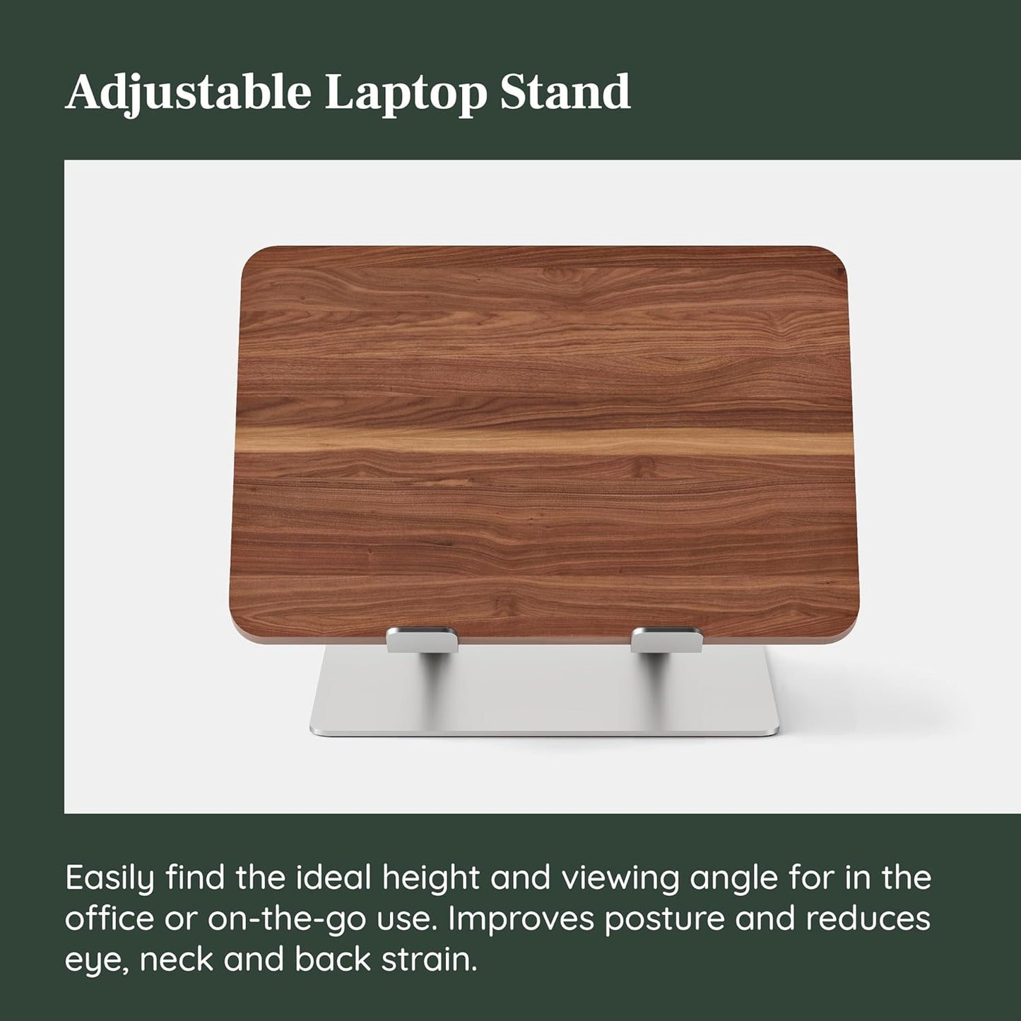 Branch Adjustable Laptop Stand - Elevate Ergonomics & Reduce Strain, Laptop Riser Customizable Height & Angle, Portable & Robust Design for Home or Office, Secure Silicon Grips - Walnut