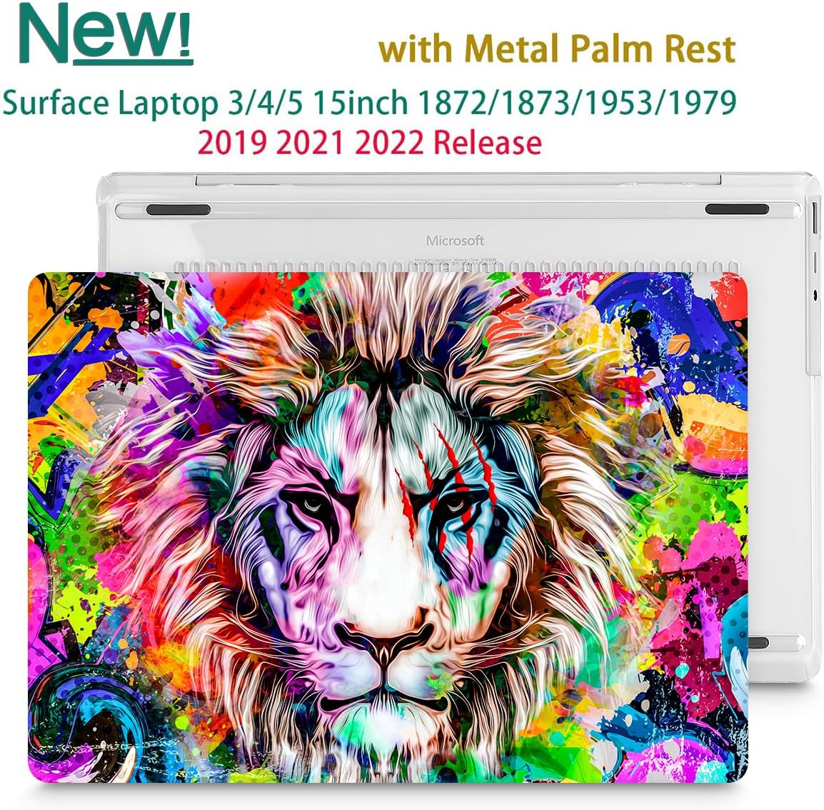 Tuiklol Case for 15 Inch Microsoft Surface Laptop 5/4/3 2022-2020, Model 1979/1953/1872/1873 Hard Shell Cover, Keyboard Cover+Screen Protector+Dust Plugs,Lion