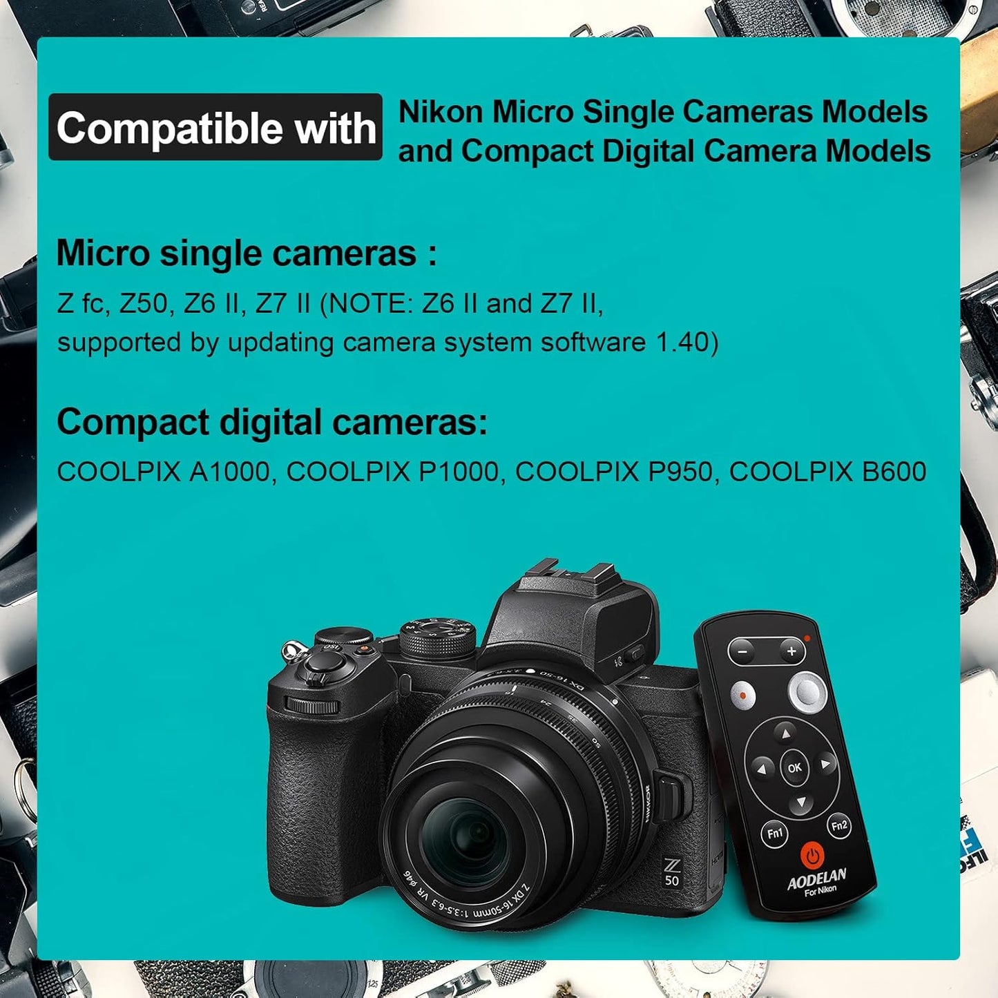 AODELAN Camera Wireless Shutter Release Remote Control for Nikon COOLPIX P1000 P950 B600 A1000 Z50 Z30 Z fc, Replaces Nikon ML-L7