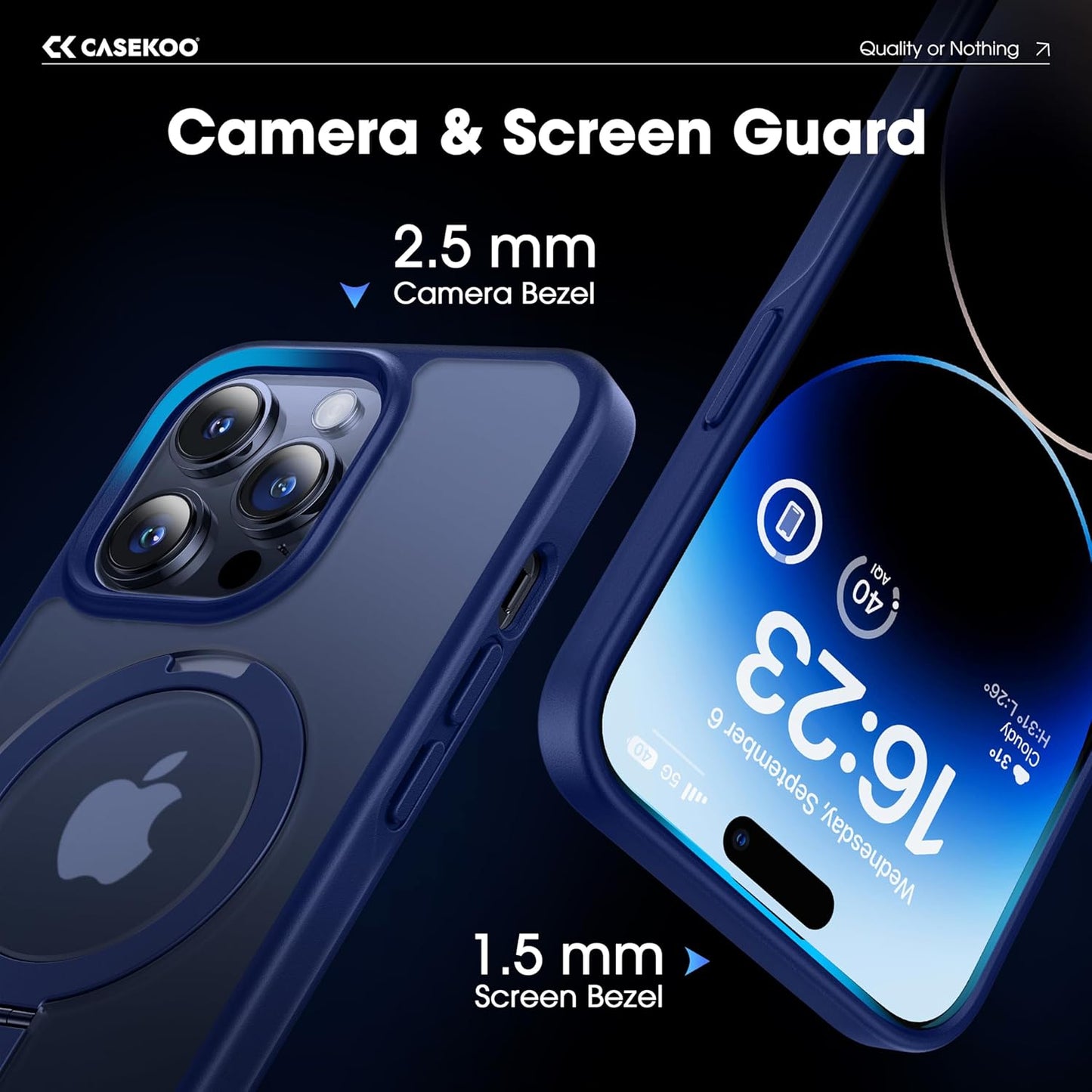 CASEKOO Designed for iPhone 14 Pro Max Case with Magnetic Invisible Stand [Military Drop Protection] [Compatible with MagSafe] Shockproof Slim Translucent Matte Promax Case 6.7 Inch, Blue