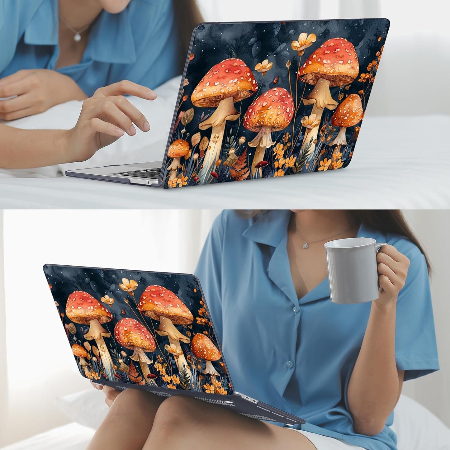 Mektron for MacBook Air 13 Case A1466/A1369 (2010-2017 Release), Snap-on Plastic Hard Shell Cover for MacBook Air 13.3 inch with Keyboard Cover, Mushrooms