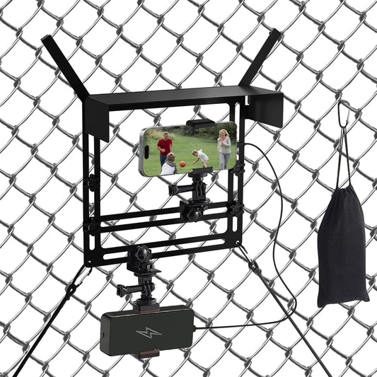 Cell Phone Fence Mount with Shade, Fence Phone Holder Mounting Kit for iPhone, GoPro, Mevo Start, Insta360 and Other Action Cameras, Streaming Kit for Recording Baseball, Softball and Tennis