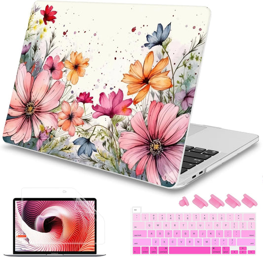 Mektron Designed Case for MacBook Pro 16 Inch A2141 Cover 2019 Release 16" with Liquid Retina Display/Touch ID, Plastic Hard Shell with Keyboard Skin & Screen Protector & Dust Plug, Colorful Floral