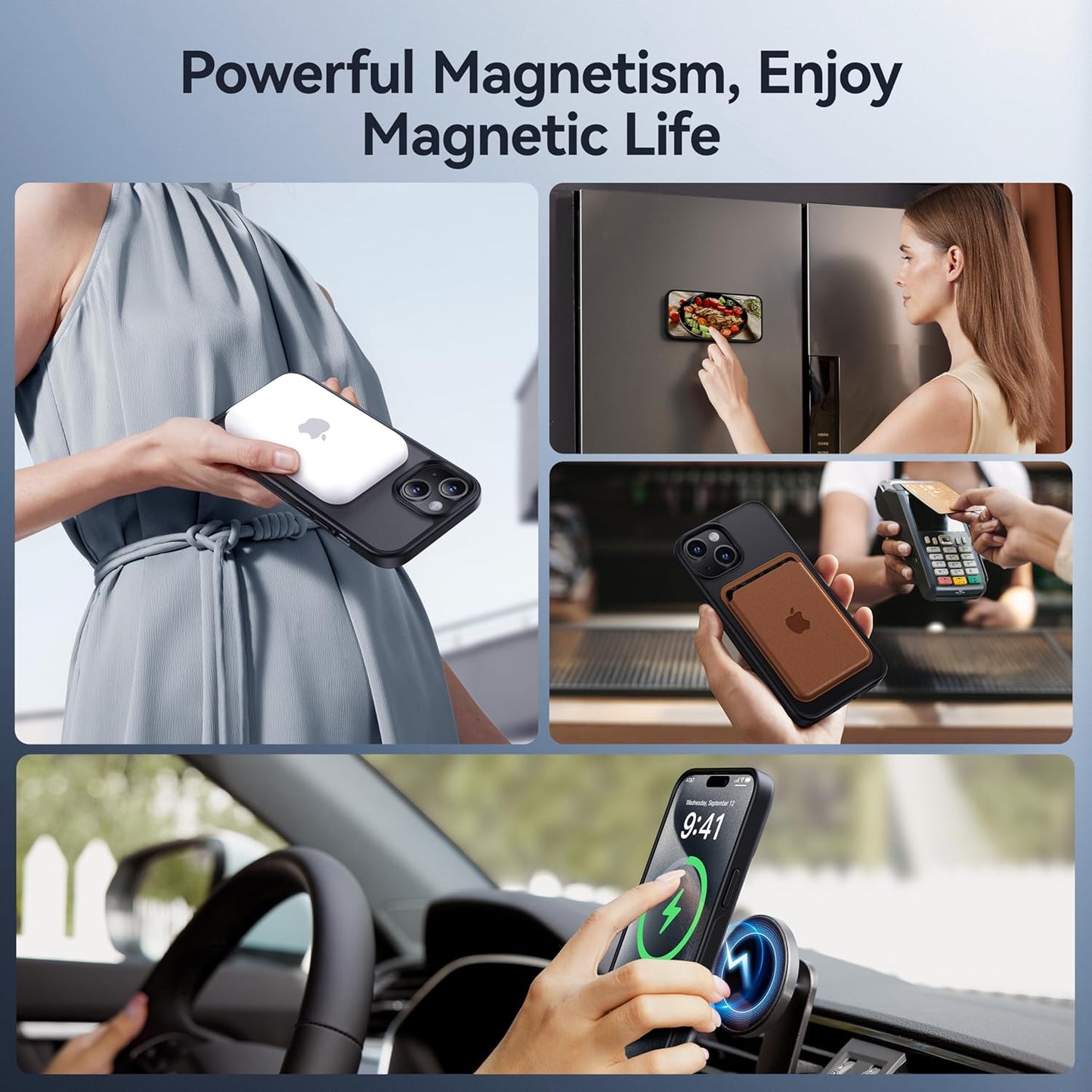 CASEKOO Designed for iPhone 15 Case with Magnetic Invisible Stand [Military Drop Protection] [Compatible with MagSafe] Shockproof Slim Translucent Matte Case 6.1 Inch, Black