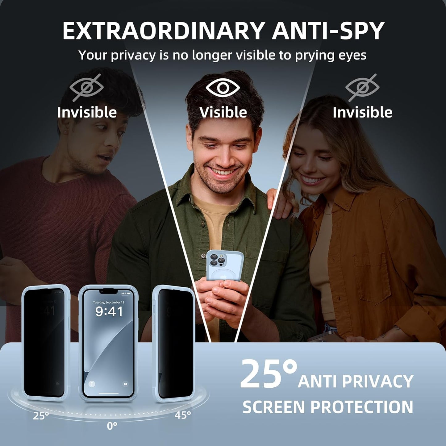 BERFY Magnetic for iPhone 13 Pro Max Case, Compatible with MagSafe, Built-in Privacy Screen Protector and Upgraded Camera Protection, Anti-Spy Full Body Shockproof Phone Case for 13 Pro Max 6.7", Blue