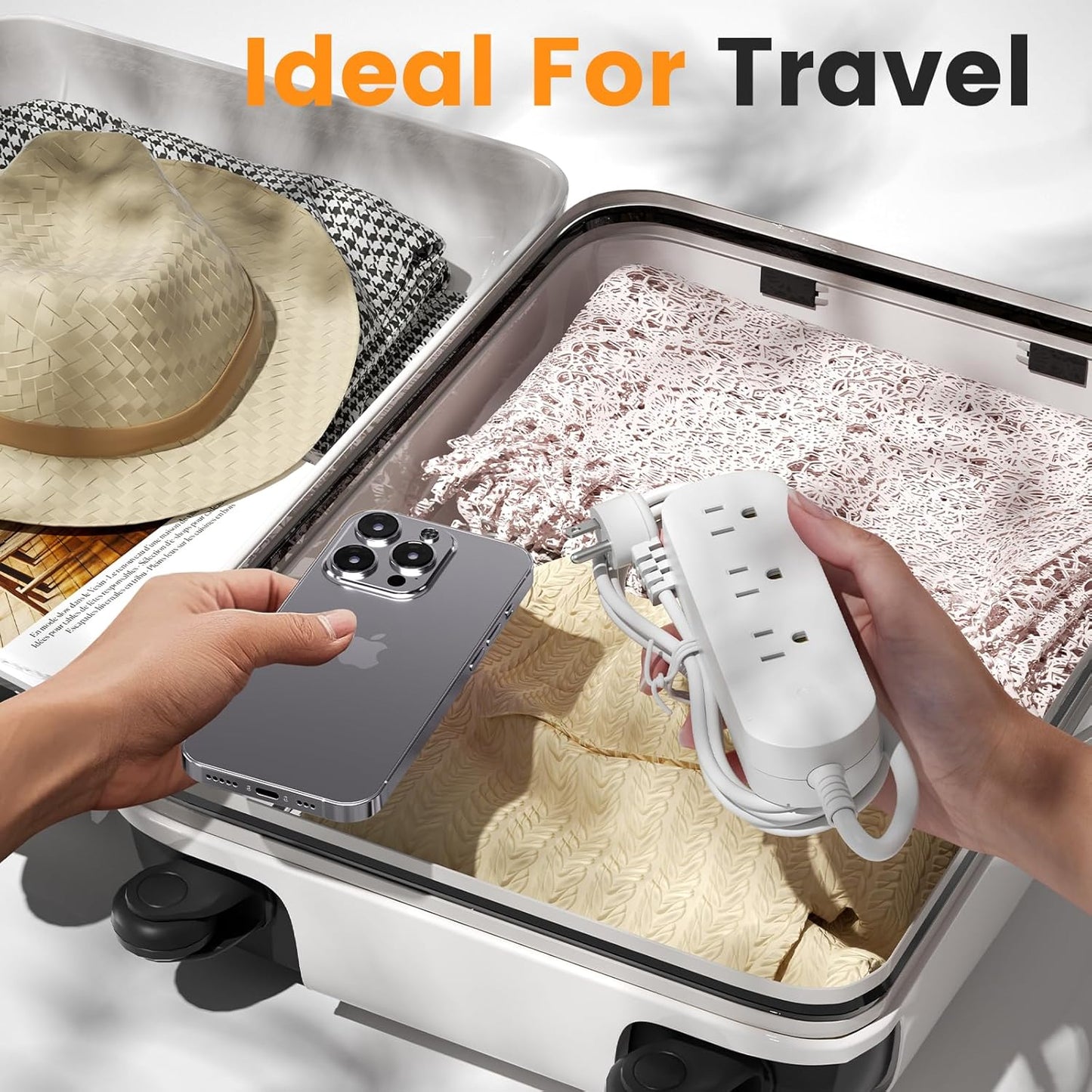 3ft Extension Cord, 3 Outlets Small Power Strip, Mountable Power Strip Weatherproof, for Home, Outdoor, Travel.