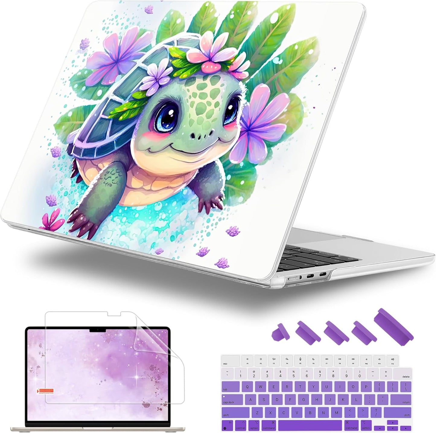 Case for MacBook Air 15 Inch 2025 2024 2023 Release M4 A3241 M3 A3114 M2 A2941, Hard Shell with Screen Protector & Keyboard Cover, Compatible with Touch ID, Tortoise