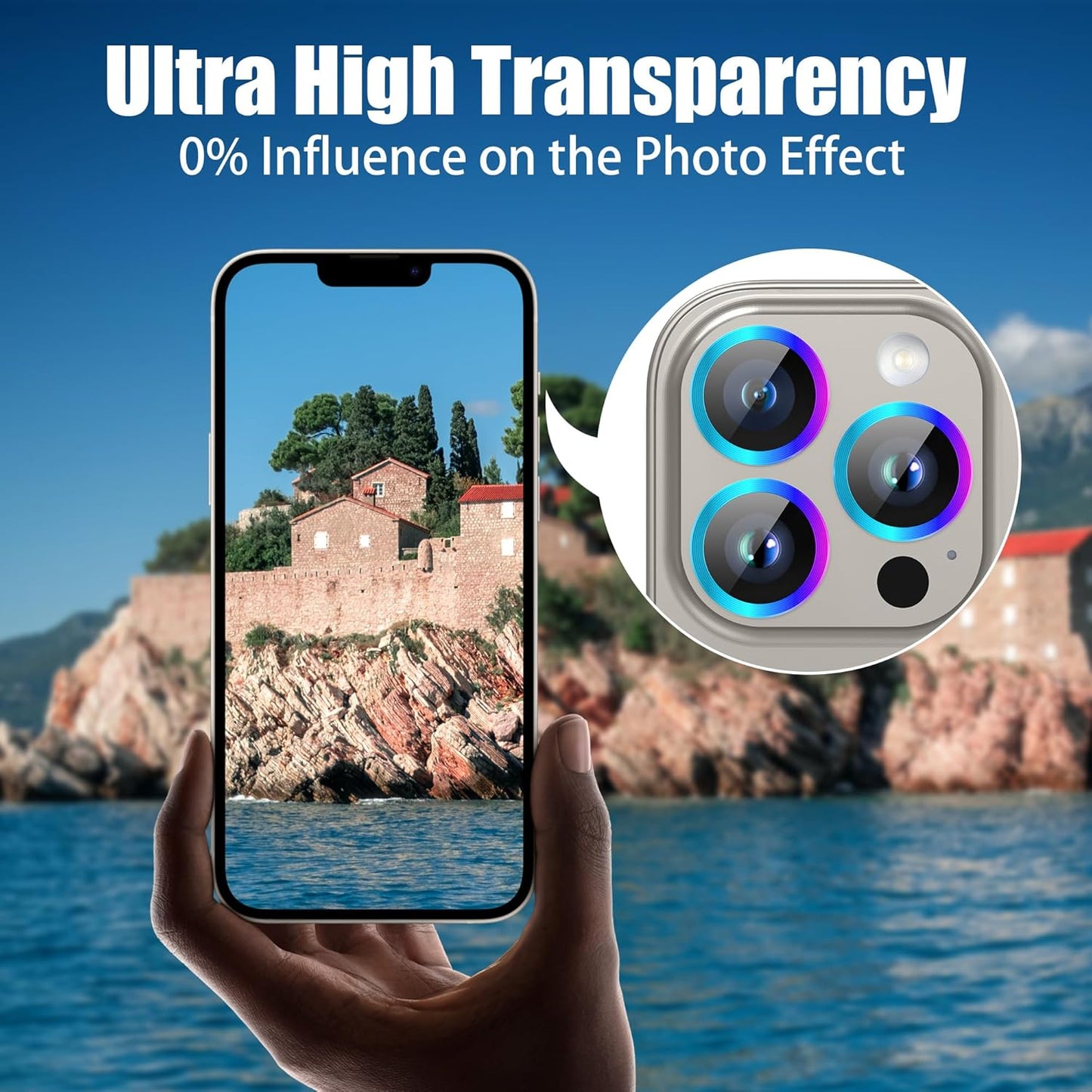 AGVEE 3+3 Camera Lens Protector for iPhone 15 Pro 6.1" / 15 Pro Max 6.7", Brushed Metal Ring 9H Tempered HD Glass Camera Protector Cover Film, Original