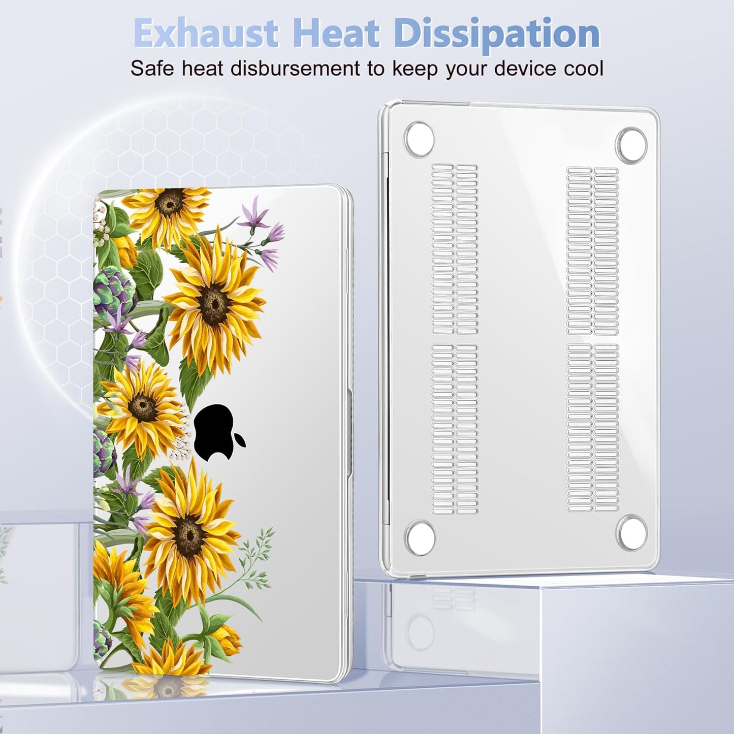 Case for MacBook Air 15 Inch 2025 2024 2023 Release M4 A3241 M3 A3114 M2 A2941, Hard Shell with Screen Protector & Keyboard Cover, Compatible with Touch ID, Sunflowers