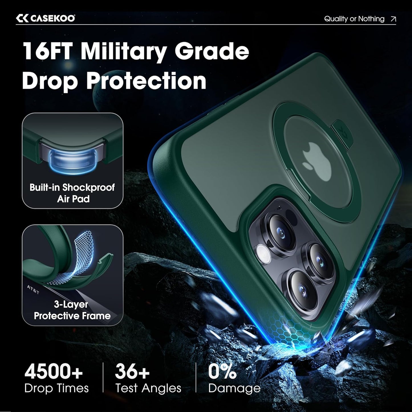 CASEKOO Designed for iPhone 14 Pro Max Case with Magnetic Invisible Stand [Military Drop Protection] [Compatible with MagSafe] Shockproof Slim Translucent Matte Promax Case 6.7 Inch, Green