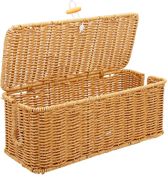 Cable Management Box, Handmade Imitation Rattan Cord Cable Organizer, Cable Raceway Open Slots Cords Hider Box for Computer Router USB Hub & Power Strip