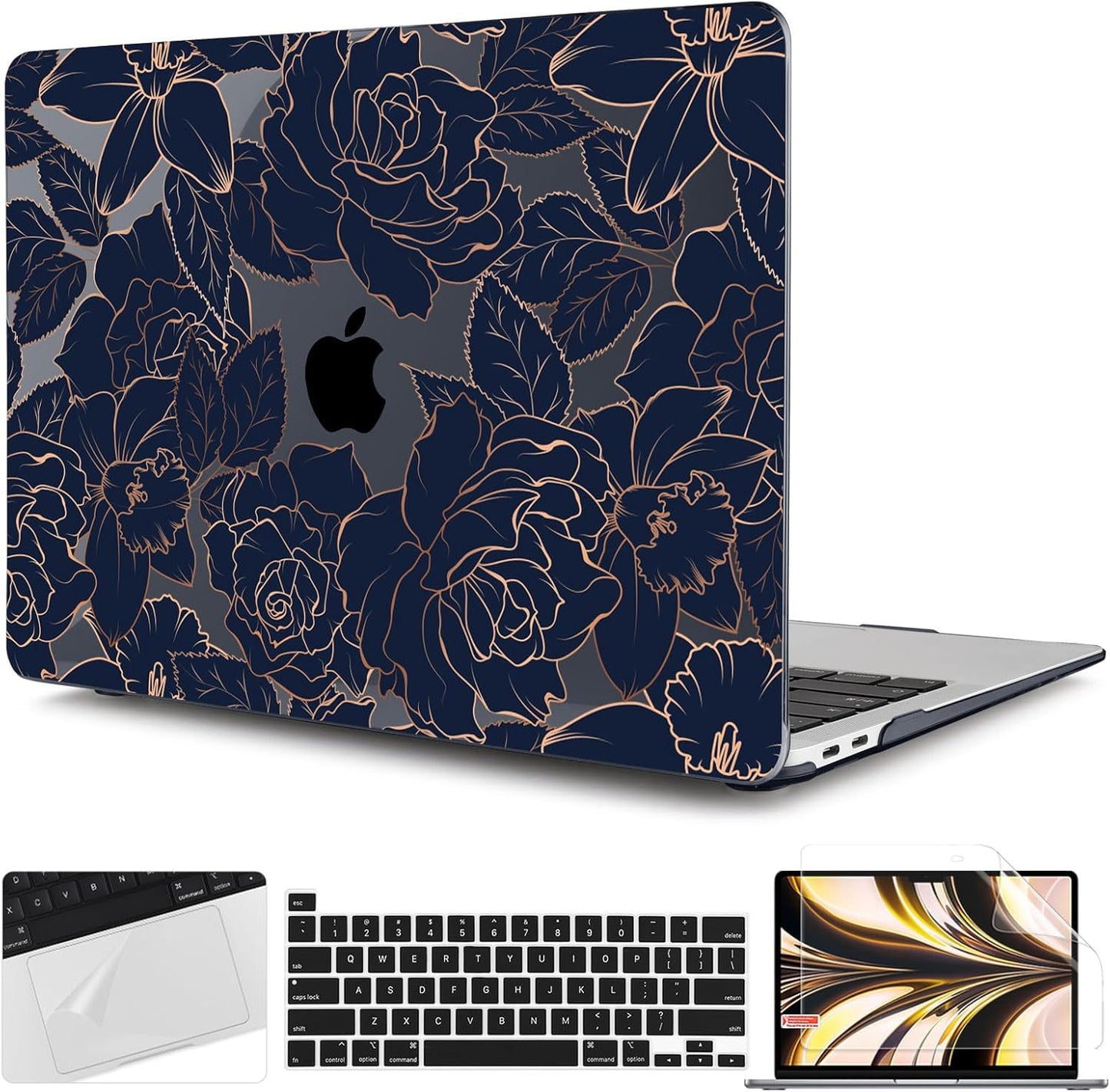 TWOLSKOO Compatible with MacBook Pro 13 inch Case 2023-2016 A2338 M2/M1 A2251 A2289 A2159 A1989 A1706, Plastic Hard Shell Cover & Keyboard Skin & Screen Protector, Elegant Roses