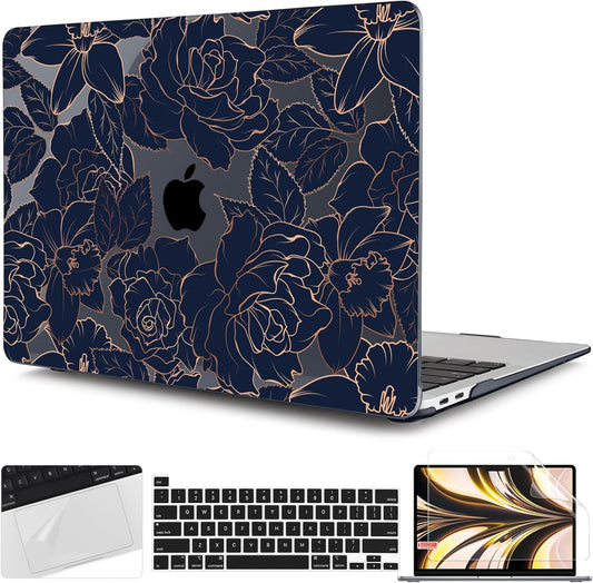TWOLSKOO Compatible with MacBook Pro 13 inch Case 2023-2016 A2338 M2/M1 A2251 A2289 A2159 A1989 A1706, Plastic Hard Shell Cover & Keyboard Skin & Screen Protector, Elegant Roses