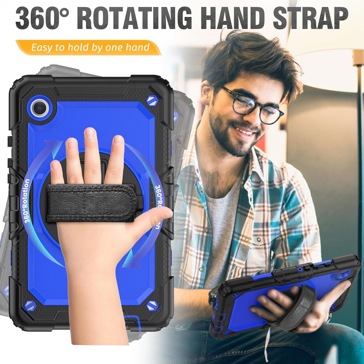 HXCASEAC Case for Samsung Galaxy Tab A9 8.7 Inch, Protective with Screen Protector/Hand Strap/Pen Holder, Sturdy Shockproof for Samsung A9 Tablet Case SM-X110 SM-X115 SM-X117 - Blue