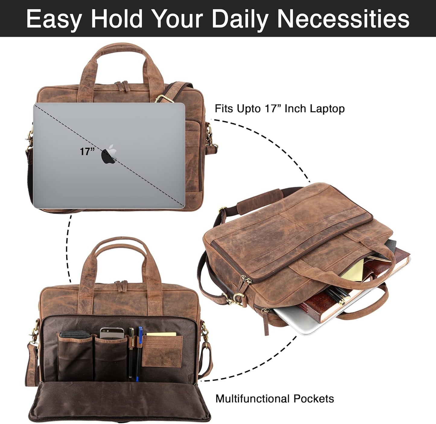 Leather briefcases Laptop Messenger Bags Best Office School College Satchel Bag for Men and Women