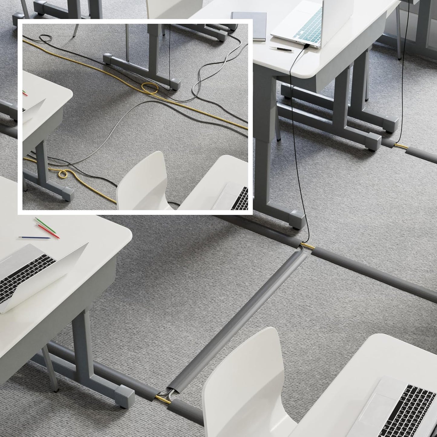 D-Line 30ft Floor Cord Cover, Floor Cable Protector, Extension Cord Cover, Protect Wires & Prevent Cable Trips, Cable Management Solution - Cord Cavity = 0.63" (W) x 0.31" (H) - Gray