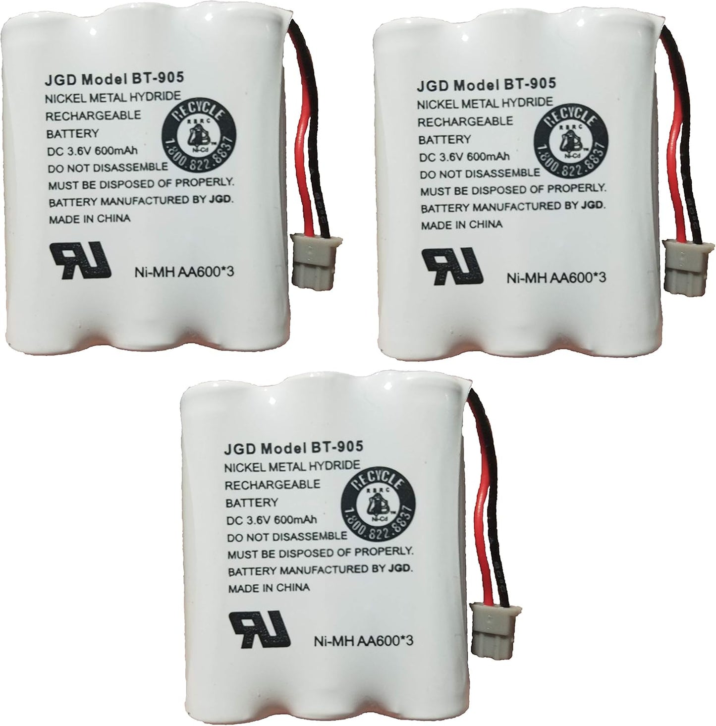 JGD BT-905 BT-800 BBTY0663001 Battery Compatible with Uniden BT905 BT800 BT-1006 BP-905 BBTY-0444001 BBTY-0449001 Panasonic P-P501 P-P508 AT&T 200 24032 Cordless Telephones (3-Pack)