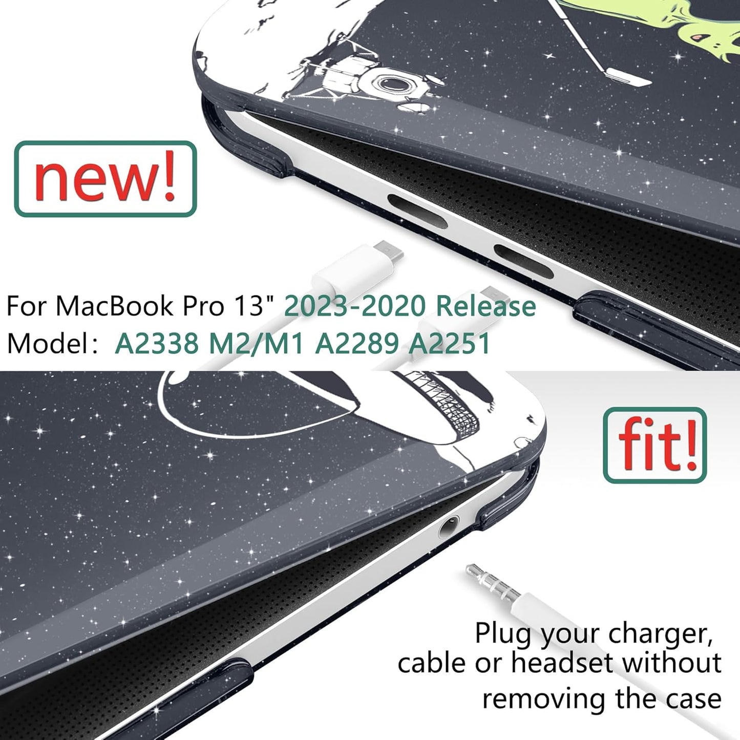 MEEgoodo Case for MacBook Pro 13 inch, Hard Shell Case with Keyboard & Camera Cover, Compatible with 13 inch MacBook Pro A2338 M2/M1 A2251 A2289, Astronauts & Alien Theme