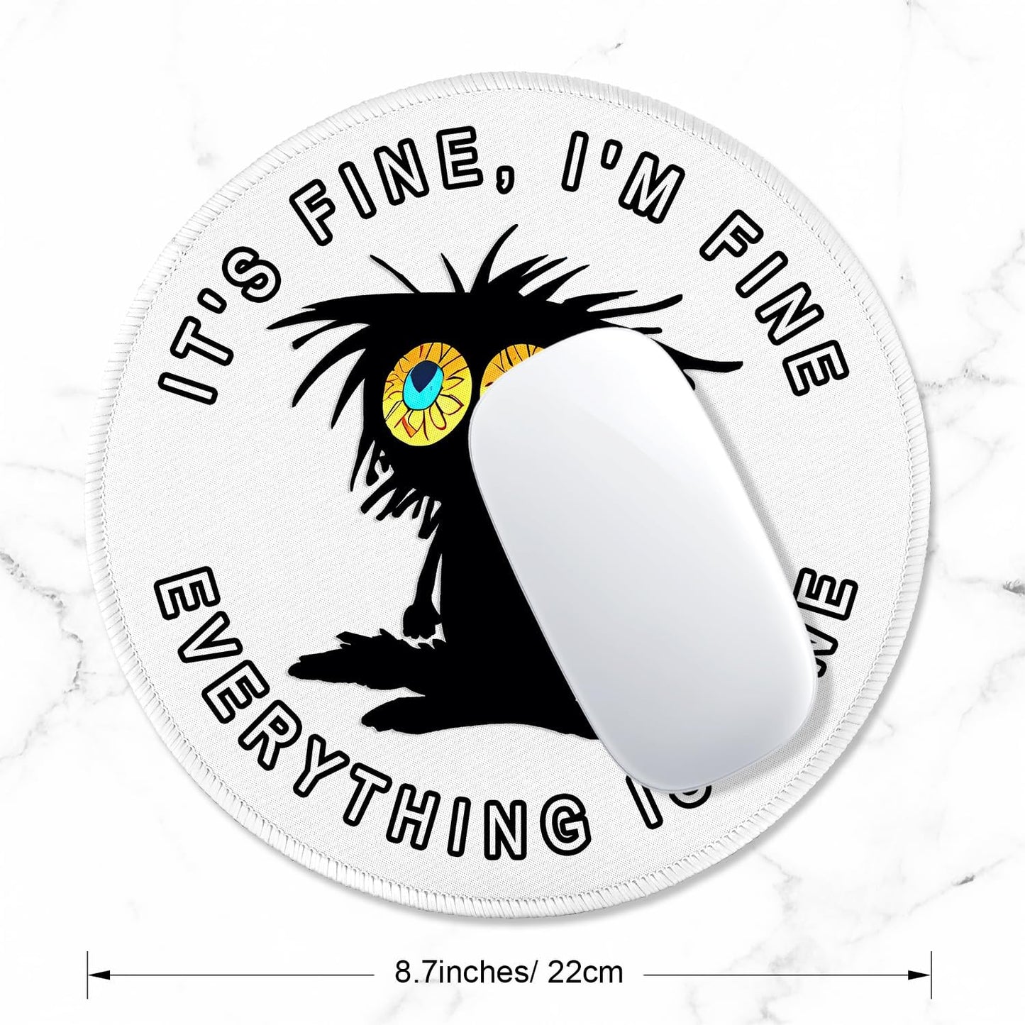 ITNRSIIET Round Mouse Pad with Stitched Edge Premium-Textured Waterproof Non-Slip Rubber Base Desktop Protection Mat Diameter 8.7 inches, Funny Black Cat