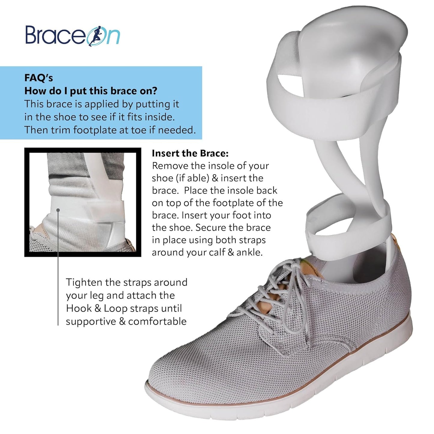 BraceOn AFO Swedish Foot Stabilizer, Drop Foot Brace for Women, AFO Brace and Foot Drop Brace, Womens, Right