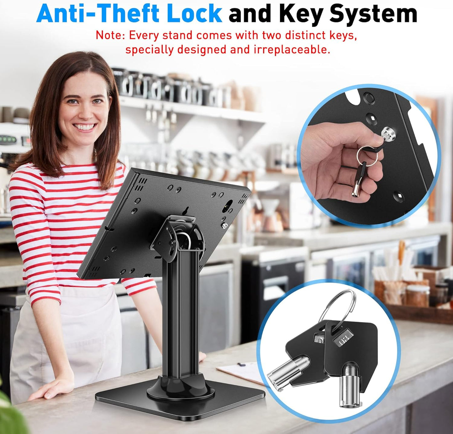 AboveTEK Anti-Theft iPad Kiosk Stand – POS iPad Security Stand & Locking Tablet Stand – Heavy Duty Base, 360° Swivel, 75° Tilt Bracket – Perfect for Retail Business (Black)