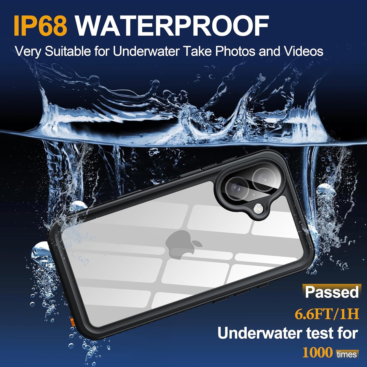 for iPhone 16 Case Waterproof, Built-in Privacy Screen & HD Screen Double Front Frame [IP68 Underwater] Shockproof Dustproof Full Body Protection iPhone 16 Phone Case Blue