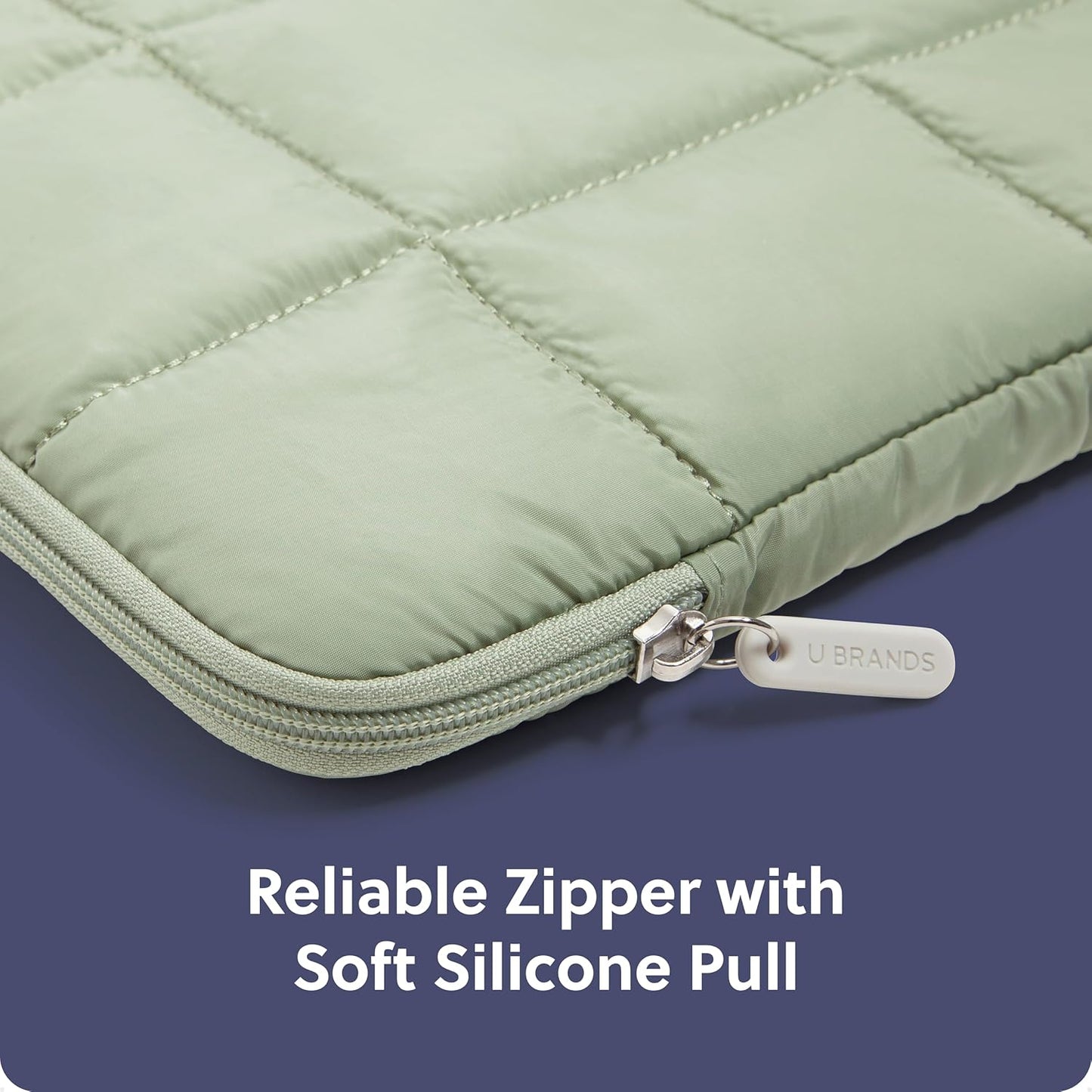 U Brands Nylon Puffer Zipping Medium Laptop Sleeve, 9.75" x 13", Computer Accessories, Laptop Bag for MacBook Pro, MacBook Air, Chromebook, HP Computer, Matcha Green