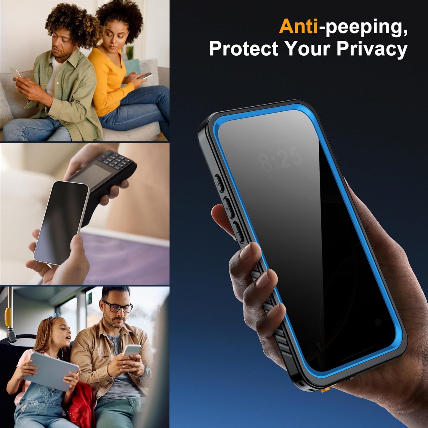 for iPhone 16 Pro Case Waterproof, Built-in Privacy Screen & HD Screen Double Front Frame [IP68 Underwater] Shockproof Dustproof Full Body Protection iPhone 16 Pro Phone Case Blue