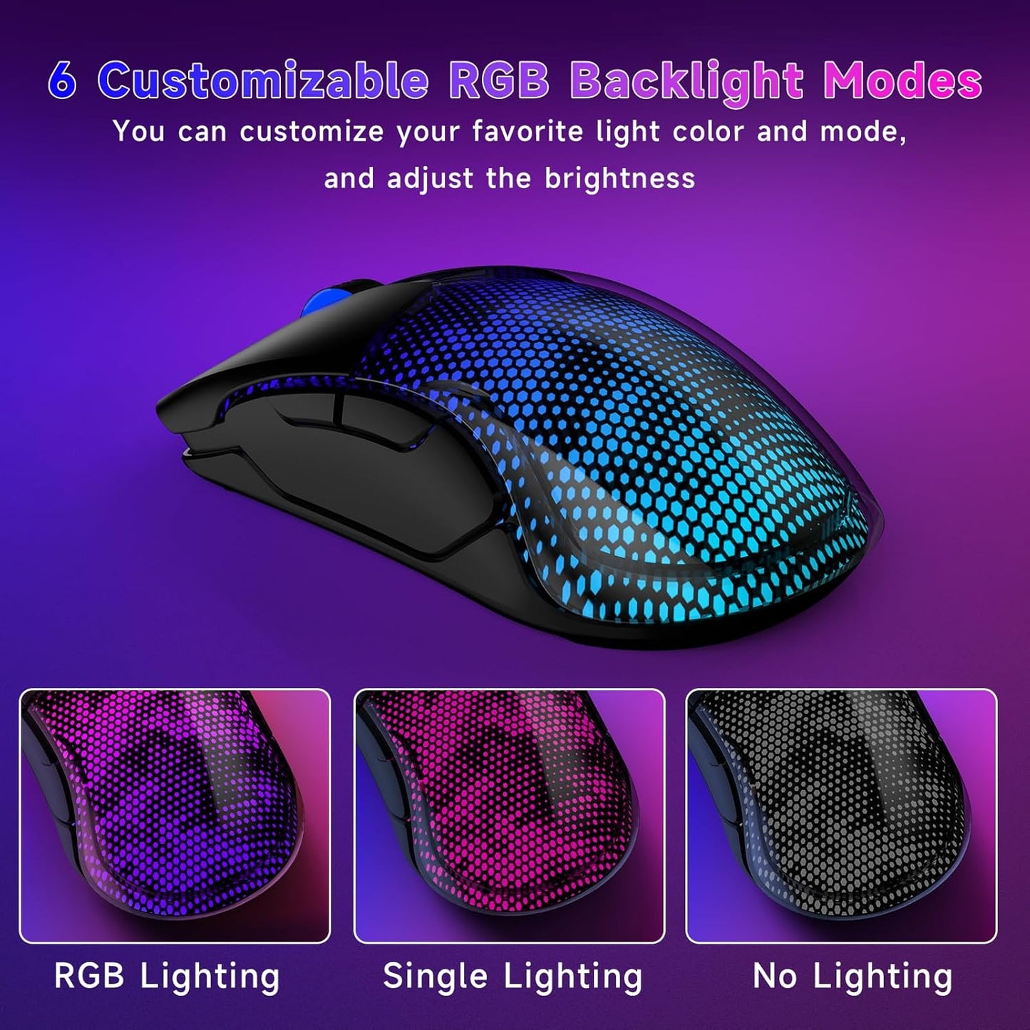 FFJ Master02 Wireless Gaming Mouse, 12000 DPI, Tri-Mode 2.4G/USB-C/Bluetooth 5.3 Gaming Mouse, Large RGB Backlit, 6 Programmable Buttons, 75Hr Battery Life for PC, Mac, Laptop, PS5, Xbox - Black