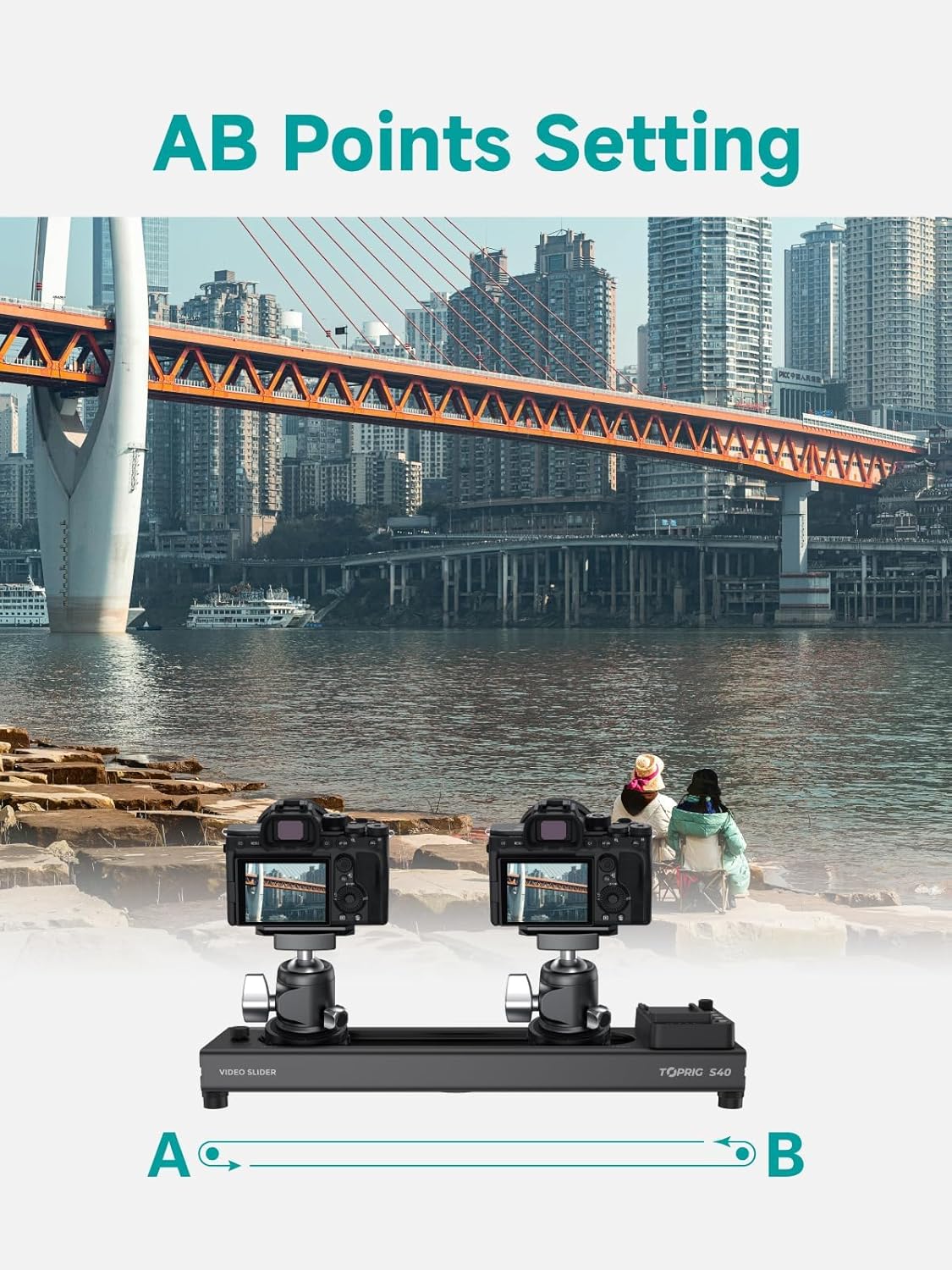 Accsoon Toprig Video Slider, 16''/40cm Motorized Camera Slider with Full Button Control, Support APP-Video Mode/Time-Lapse/Loop Mode, Speed Control Konb, 120° Panoramic Shooting for Photographer