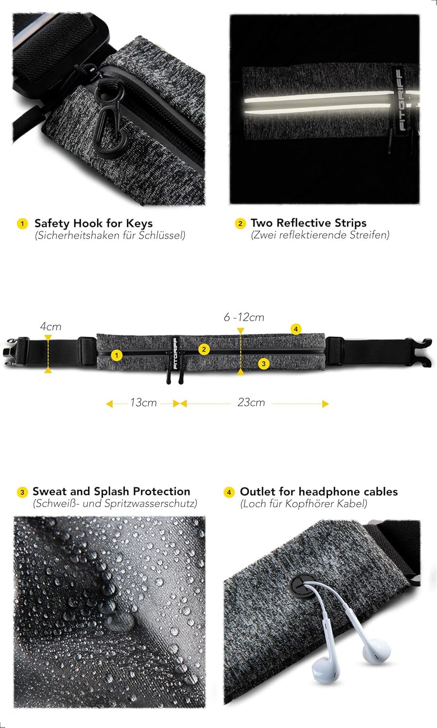 Fitgriff® Running Belt for Men & Women - Secure Jogging Pouch for Phone, Keys & Essentials - For All Cell Phones