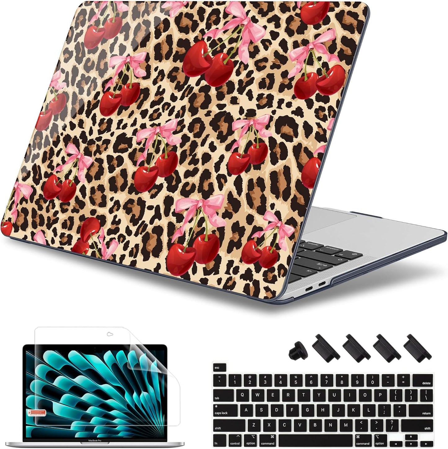 May Chen Case for MacBook Pro 13 inch M2 2023,2022,2021,2020 A2338 M1 A2251 A2289, Plastic Hard Shell Case for MacBook Pro 13" with Touch Bar Fits Touch ID, Cherry & Cheetah