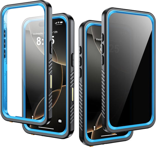 for iPhone 16 Pro Case Waterproof, Built-in Privacy Screen & HD Screen Double Front Frame [IP68 Underwater] Shockproof Dustproof Full Body Protection iPhone 16 Pro Phone Case Blue