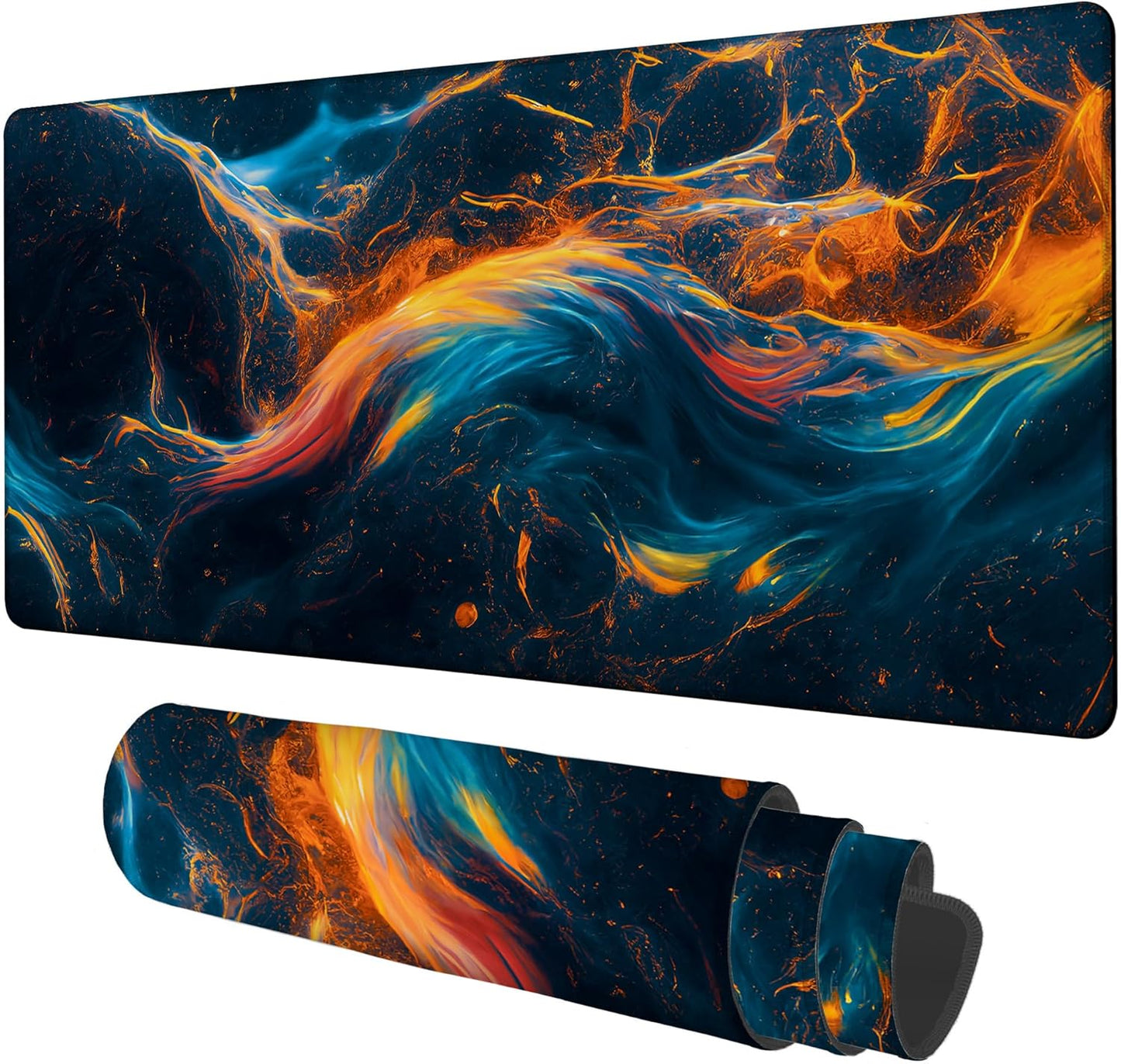 Gaming Desk Pad Large Extra Length Abstract Colorful Art Mouse Pad Keyboard Laptop Non-Slip Waterproof with Rubber Base Thick Stitched Edge Mouse Mat for Office Home 35.4 x 15.7 Inches